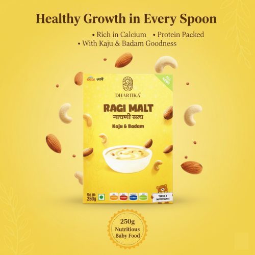Dhartika Ragi Malt Combo Pack (Nachni Satva) – Mixed Fruits & Kaju Badam | High Calcium & Protein Rich Health Mix | Nutritious Ragi Food for Kids & Adults | 250g Each (Pack of 2)