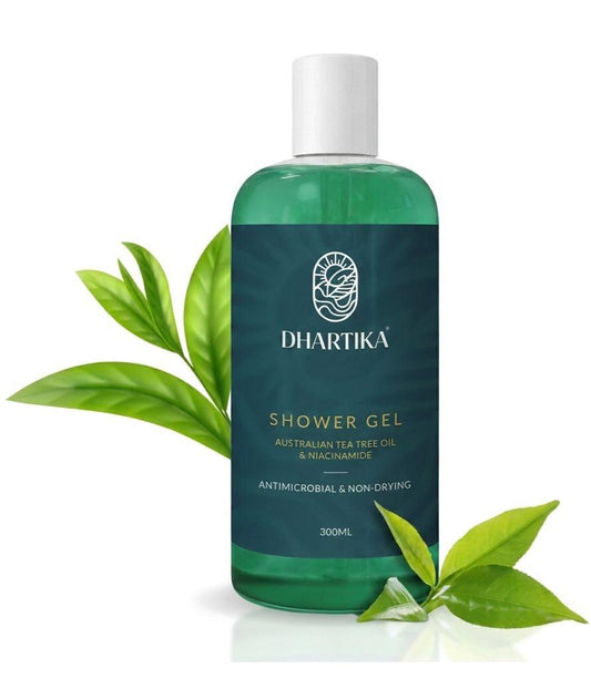 Dhartika Tea Tree & Niacinamide Shower Gel bottle