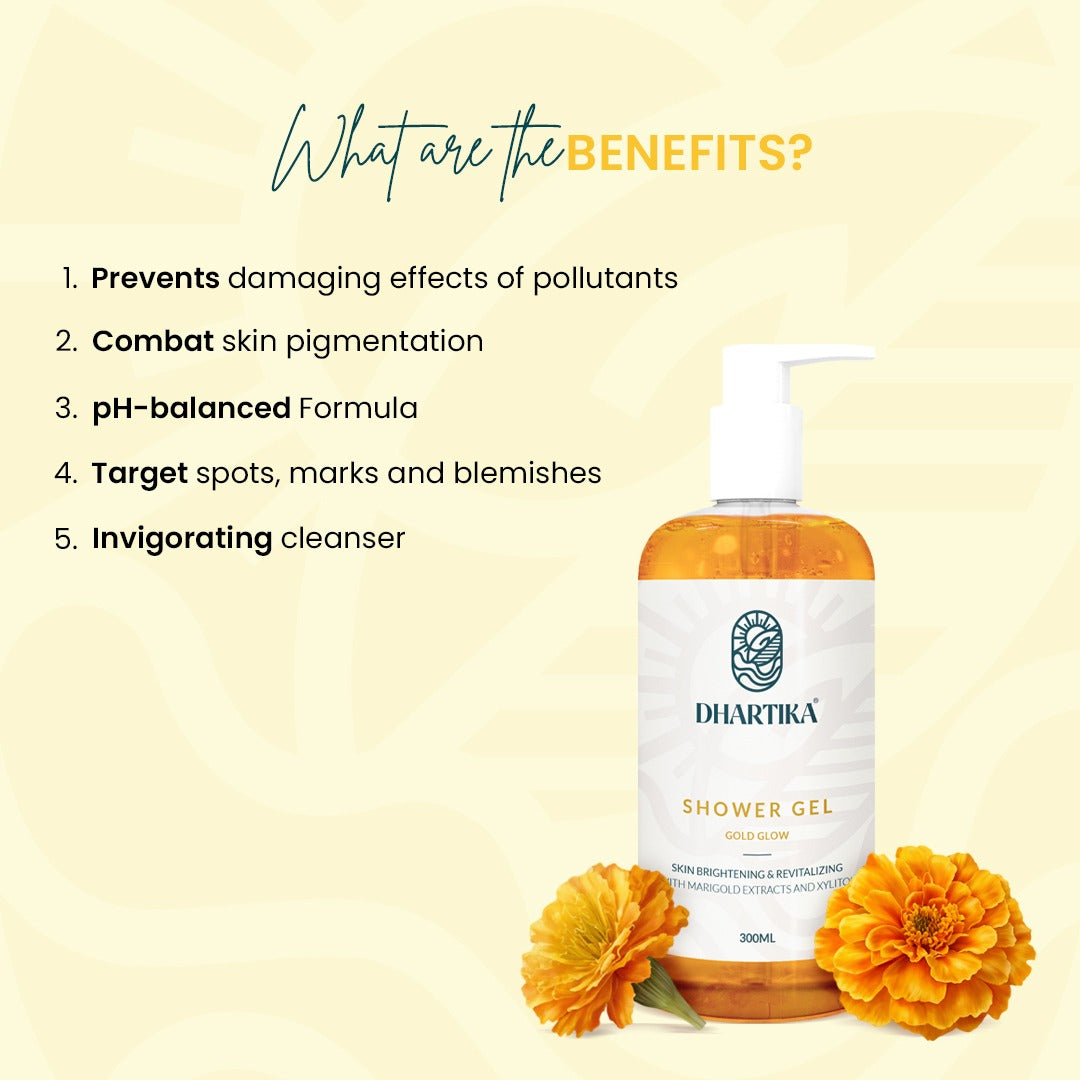 Dhartika Gold Glow Shower Gel with AHA BHA & Niacinamide – For Radiant Skin