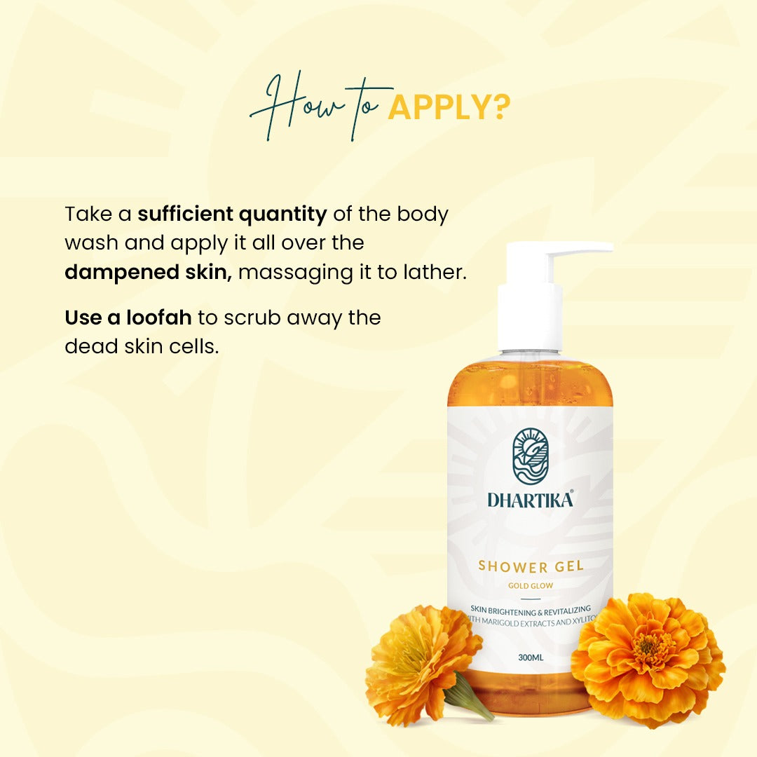 Dhartika Gold Glow Shower Gel with AHA BHA & Niacinamide – For Radiant Skin