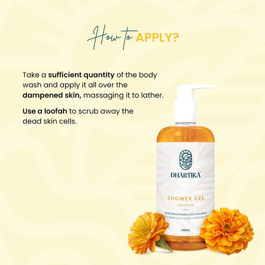 Dhartika Gold Glow Shower Gel with AHA BHA & Niacinamide – For Radiant Skin